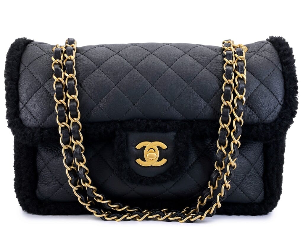 Black Shearling Muff Flap Bag Gold, 2020s