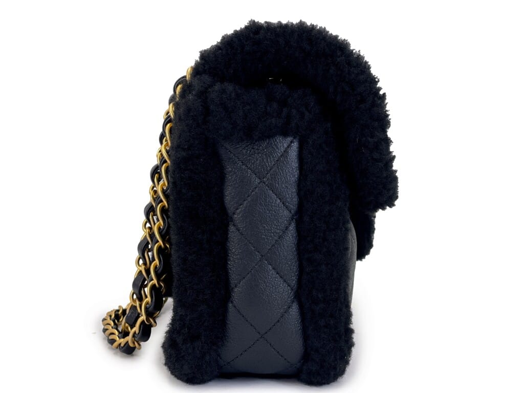 Black Shearling Muff Flap Bag Gold, 2020s