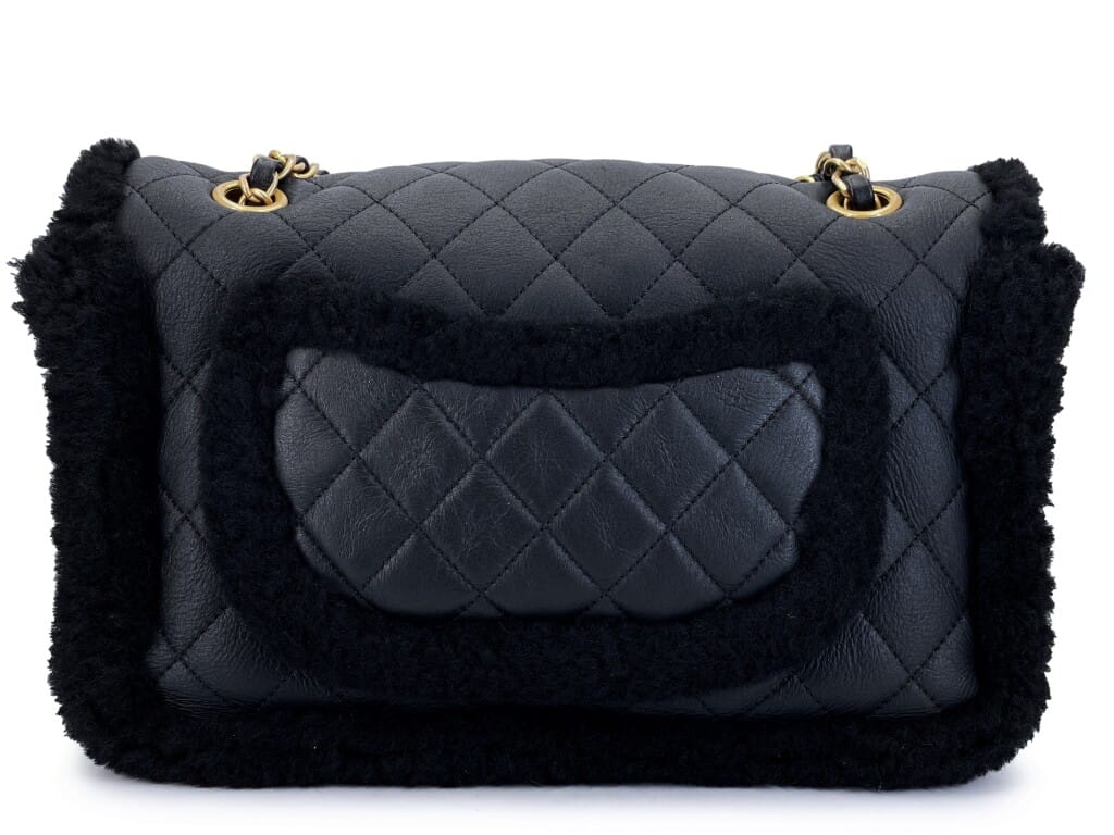 Black Shearling Muff Flap Bag Gold, 2020s