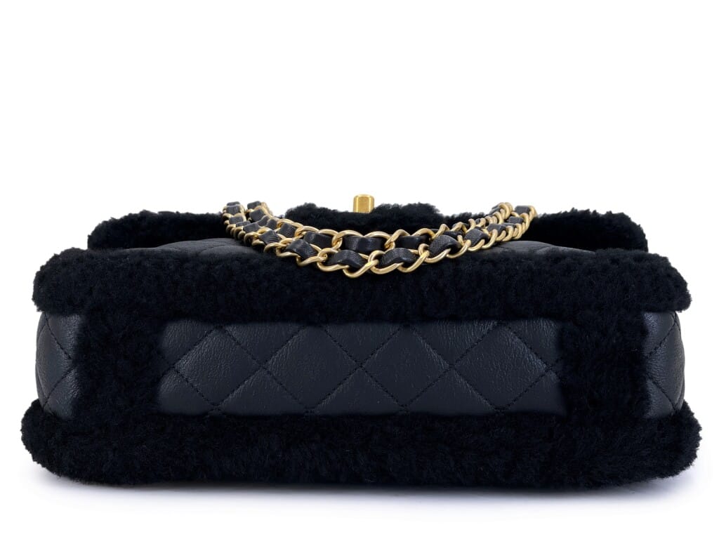 Black Shearling Muff Flap Bag Gold, 2020s