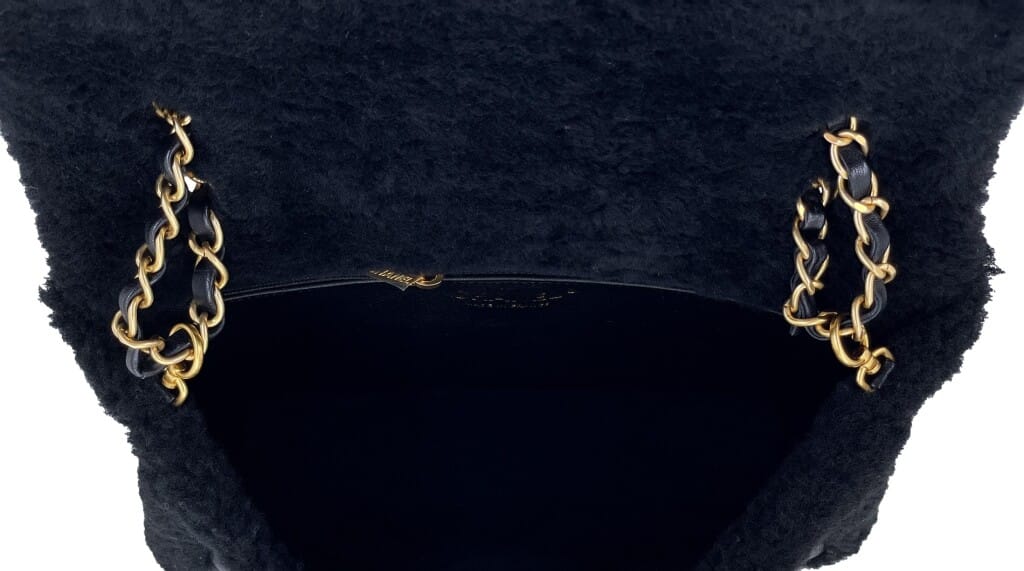 Black Shearling Muff Flap Bag Gold, 2020s