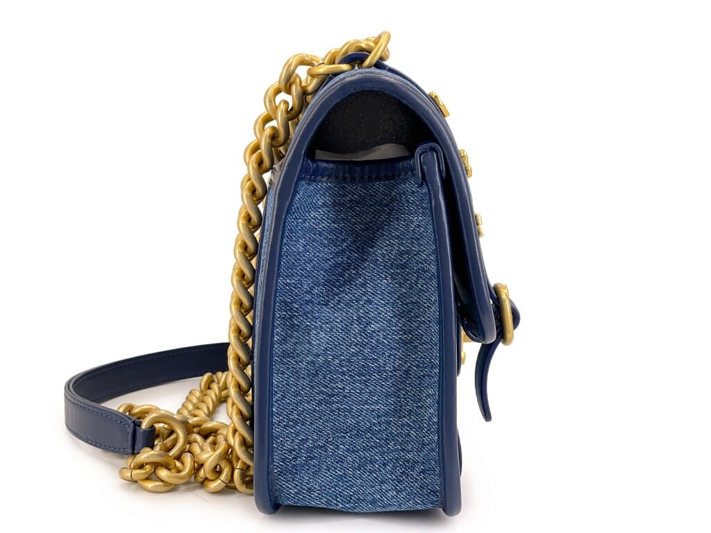 Blue Ombre Denim Quilted Messenger Flap Bag Aged Gold Hardware, 2024