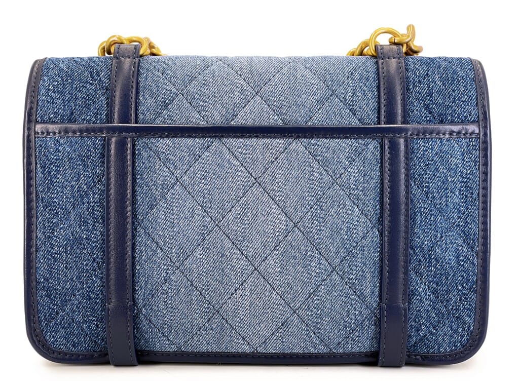Blue Ombre Denim Quilted Messenger Flap Bag Aged Gold Hardware, 2024