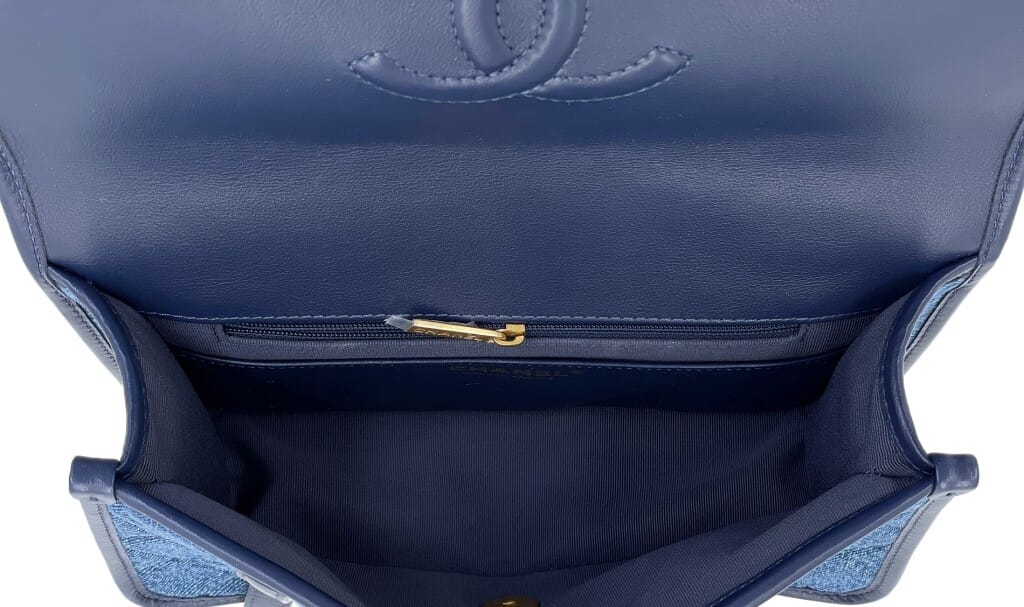 Blue Ombre Denim Quilted Messenger Flap Bag Aged Gold Hardware, 2024