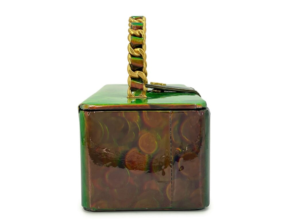 Vintage Holographic Vinyl Green Vanity Case Bag Gold Hardware, 1995