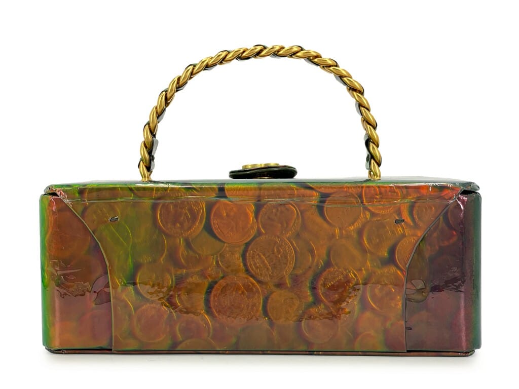 Vintage Holographic Vinyl Green Vanity Case Bag Gold Hardware, 1995
