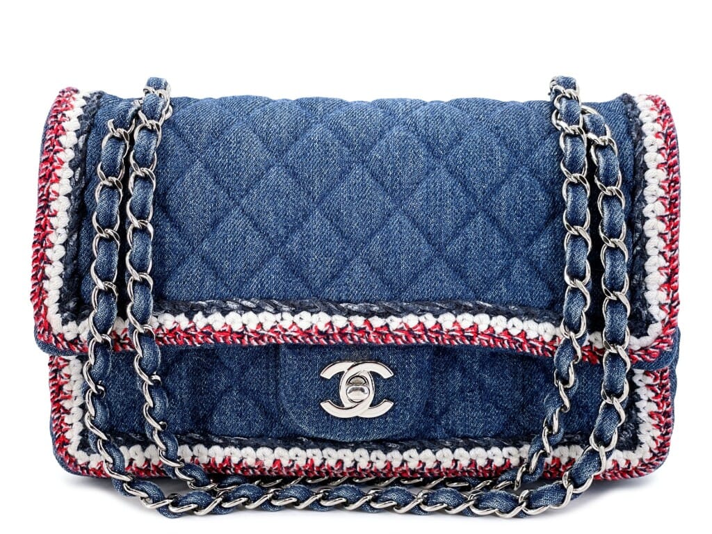 Blue Denim and Tweed Framed Medium Classic Flap Bag Silver Hardware, 2018