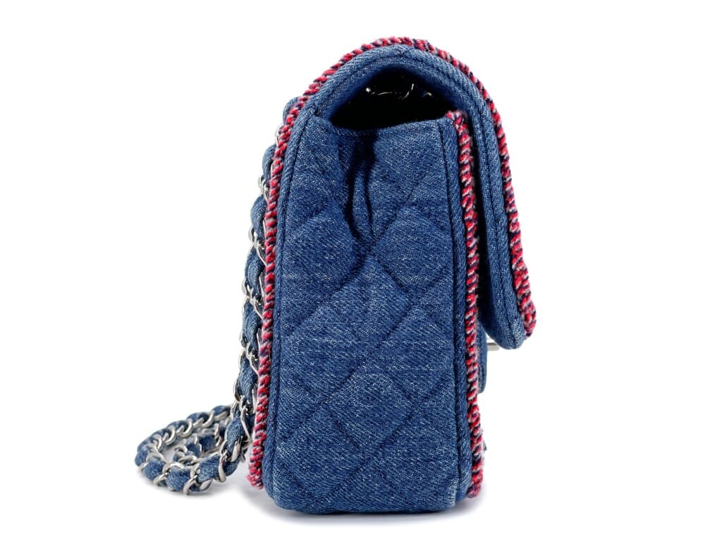 Blue Denim and Tweed Framed Medium Classic Flap Bag Silver Hardware, 2018