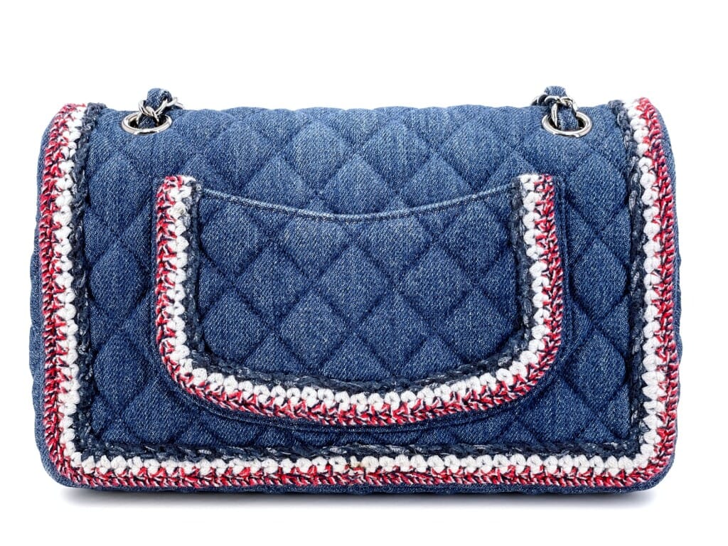 Blue Denim and Tweed Framed Medium Classic Flap Bag Silver Hardware, 2018