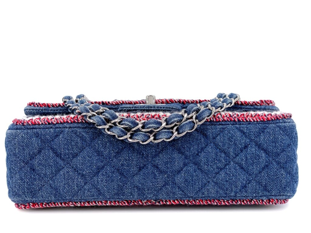 Blue Denim and Tweed Framed Medium Classic Flap Bag Silver Hardware, 2018