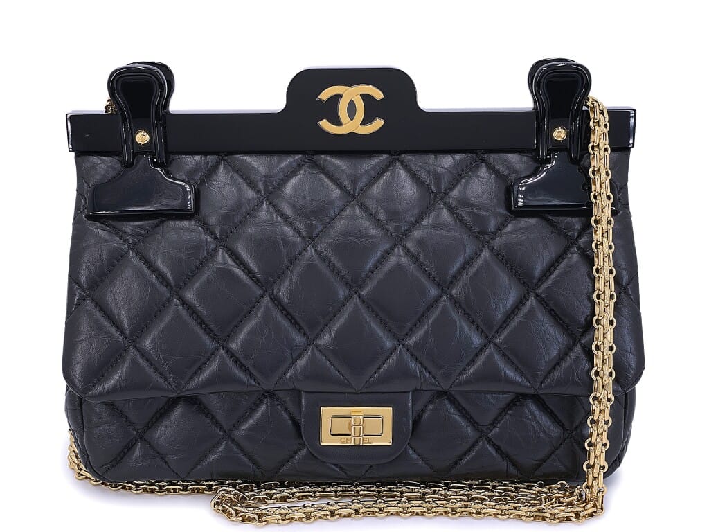 Black Aged Quilted Calfskin Hanger 2.55 Reissue 225 Gold Hardware, 2016