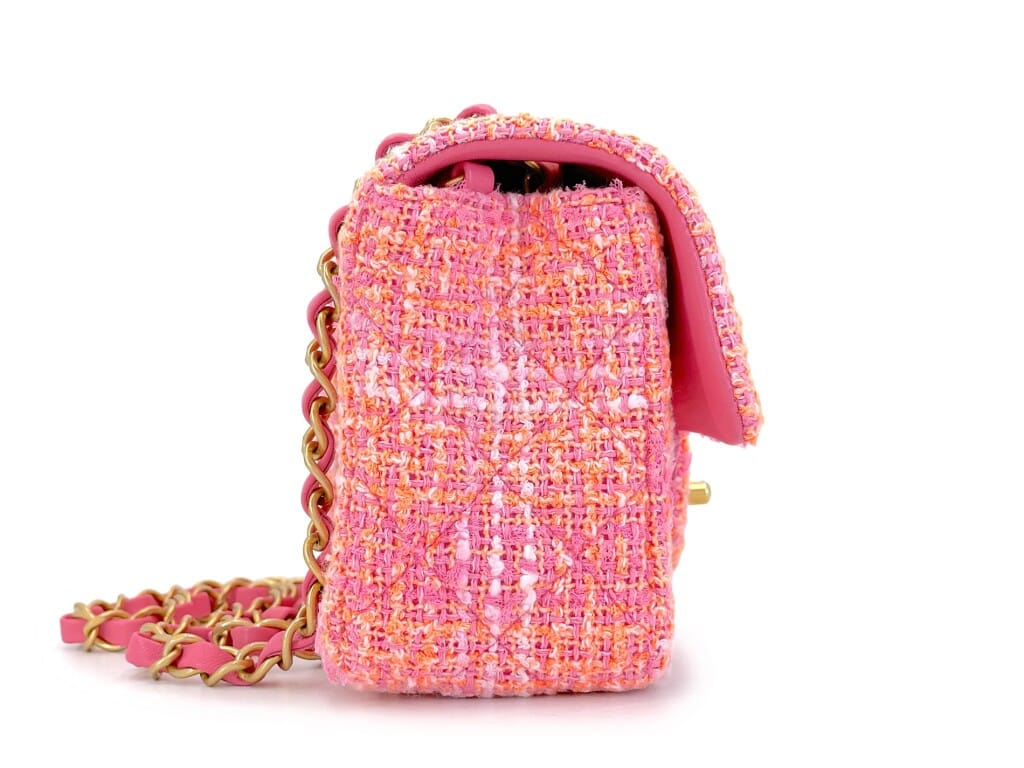 Sherbert Pink and Orange Tweed Mini Flap Bag Aged Gold Hardware, 2024
