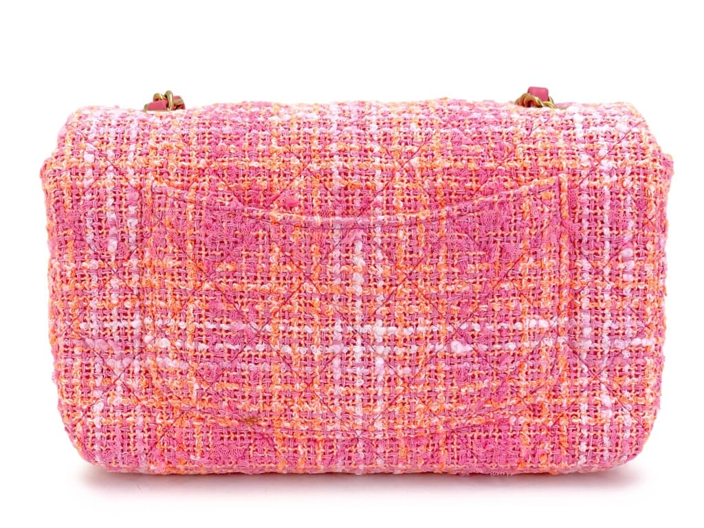Sherbert Pink and Orange Tweed Mini Flap Bag Aged Gold Hardware, 2024