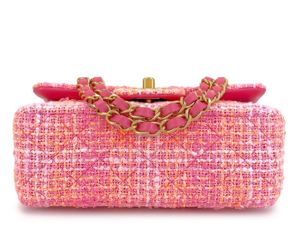 Sherbert Pink and Orange Tweed Mini Flap Bag Aged Gold Hardware, 2024