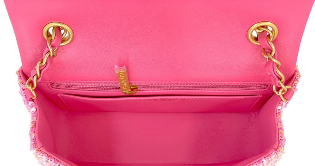 Sherbert Pink and Orange Tweed Mini Flap Bag Aged Gold Hardware, 2024