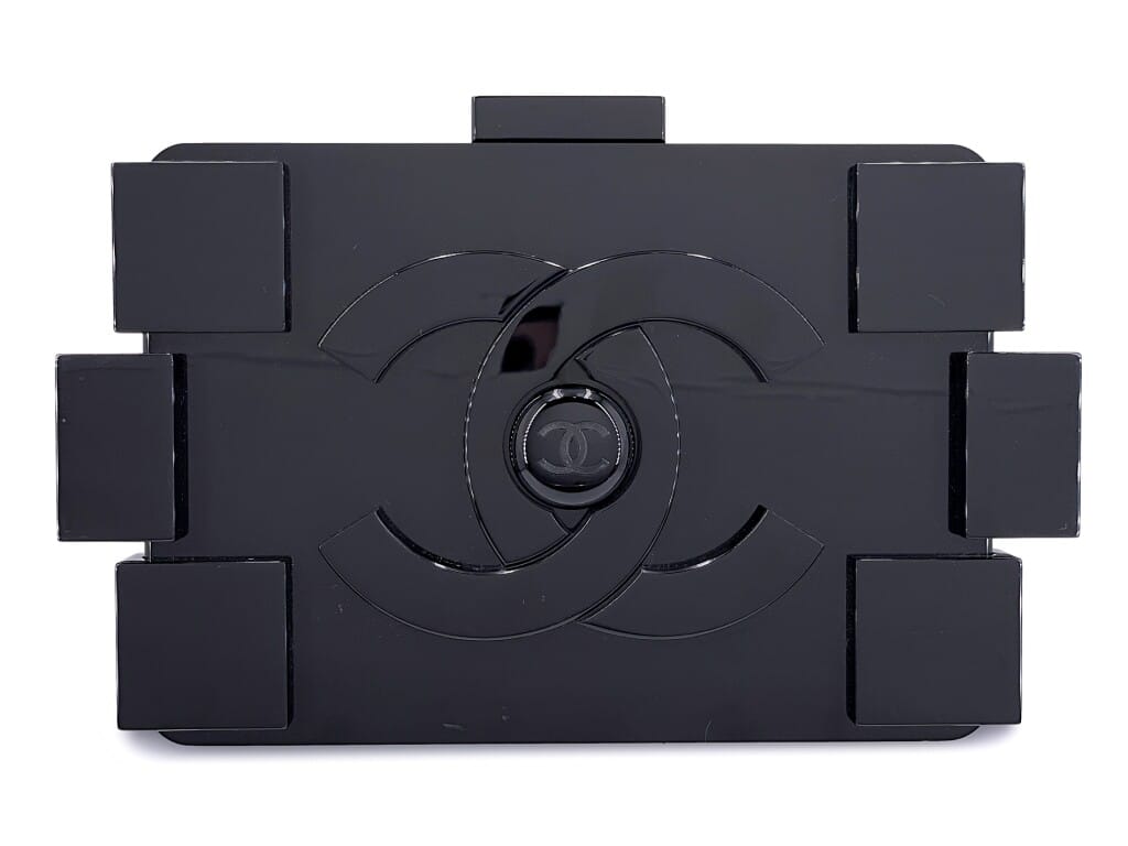 Black and Off-White Plexiglass Boy Brick Barcode Lego Supermarket Minaudière Clutch Bag Ruthenium Hardware, 2014