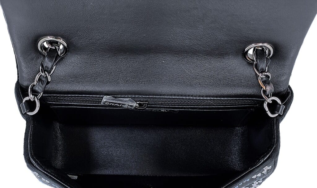 Midnight Navy Blue Velvet Crystal CC Embellished Rectangular Mini Flap Bag Ruthenium Hardware, 2020