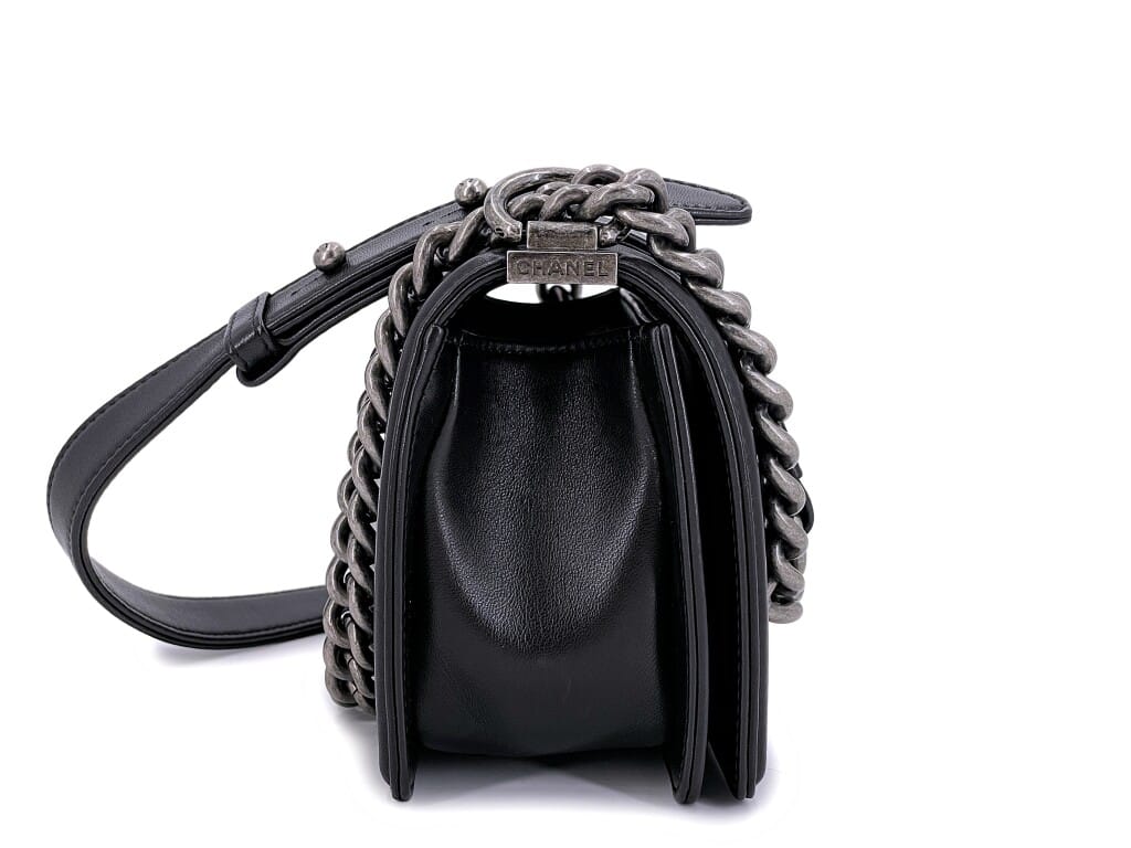 Black Chevron Lizard Airlines Boy Classic Flap Bag Ruthenium Hardware, 2016