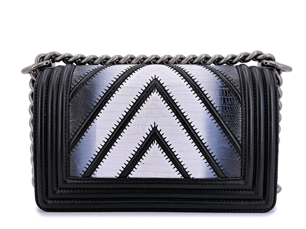 Black Chevron Lizard Airlines Boy Classic Flap Bag Ruthenium Hardware, 2016