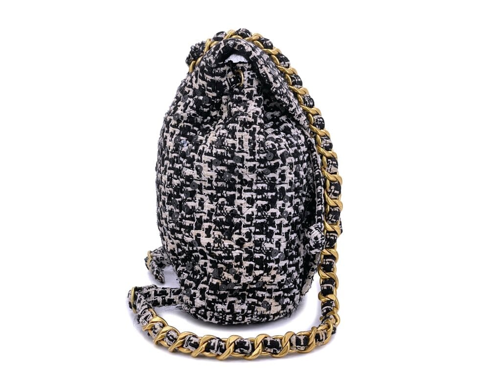 Vintage Black and White Tweed Duma Backpack Gold Hardware, 1994