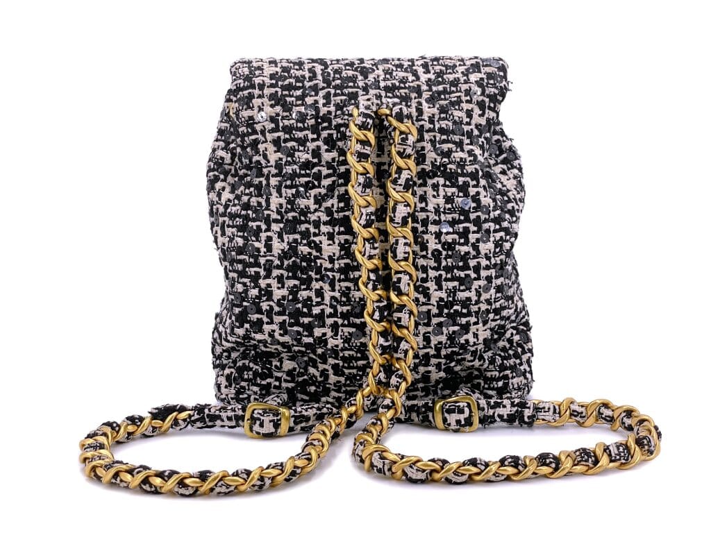 Vintage Black and White Tweed Duma Backpack Gold Hardware, 1994