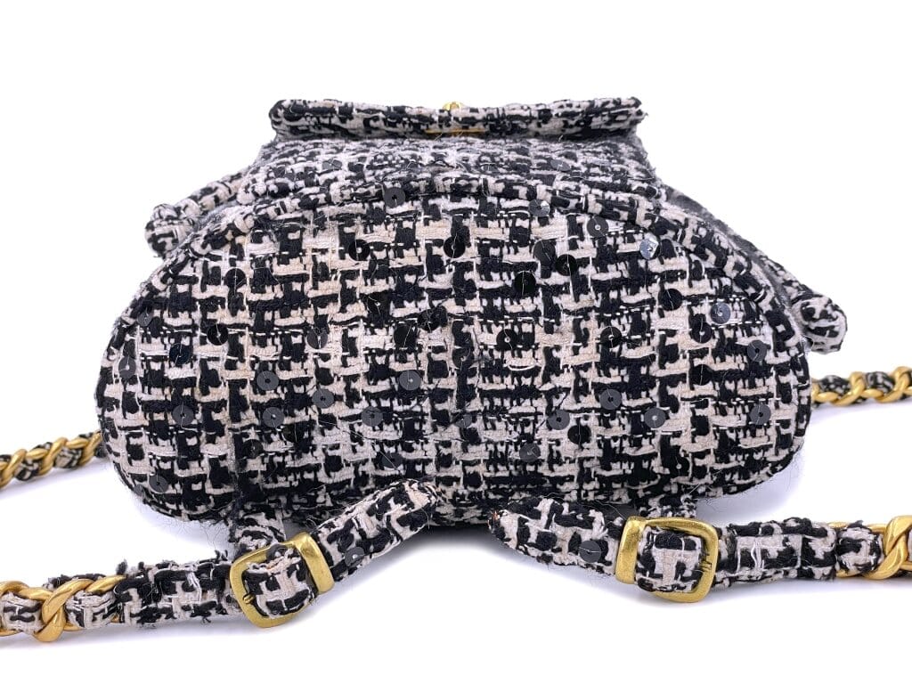 Vintage Black and White Tweed Duma Backpack Gold Hardware, 1994