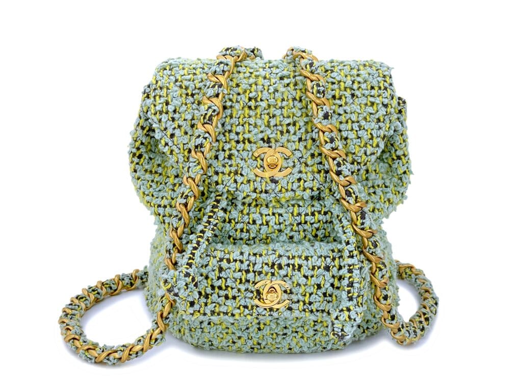 Vintage Green Tweed Duma Backpack Gold Hardware, 1994