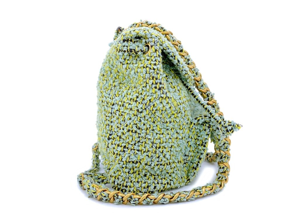 Vintage Green Tweed Duma Backpack Gold Hardware, 1994
