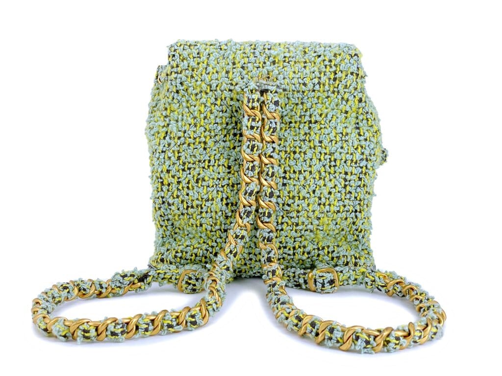 Vintage Green Tweed Duma Backpack Gold Hardware, 1994