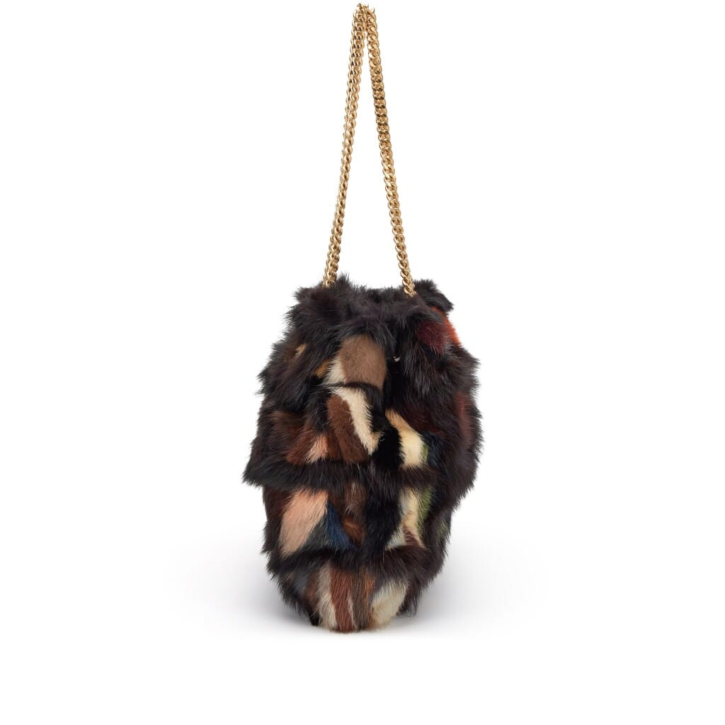 Multicolor Mink Fur Patchwork Tote Brushed Gold Hardware, 2000