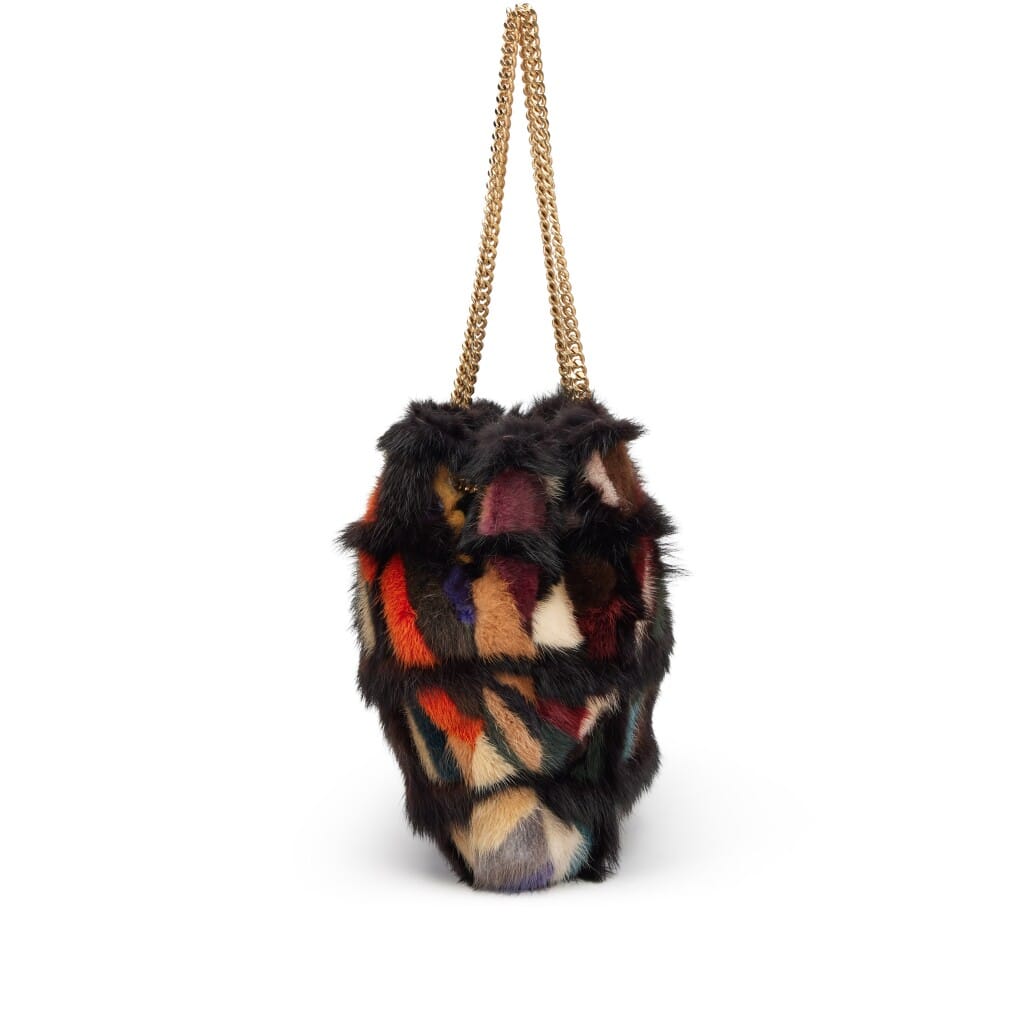 Multicolor Mink Fur Patchwork Tote Brushed Gold Hardware, 2000