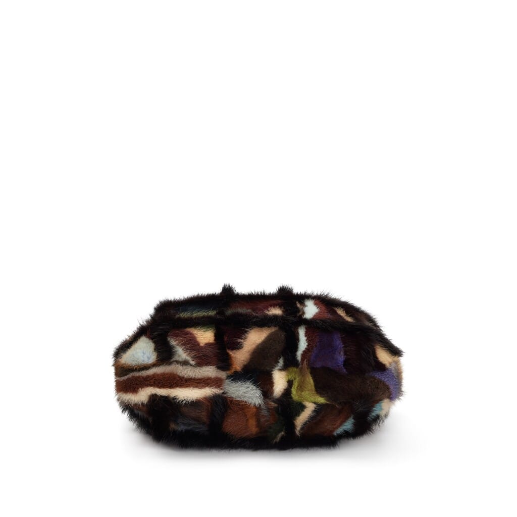 Multicolor Mink Fur Patchwork Tote Brushed Gold Hardware, 2000