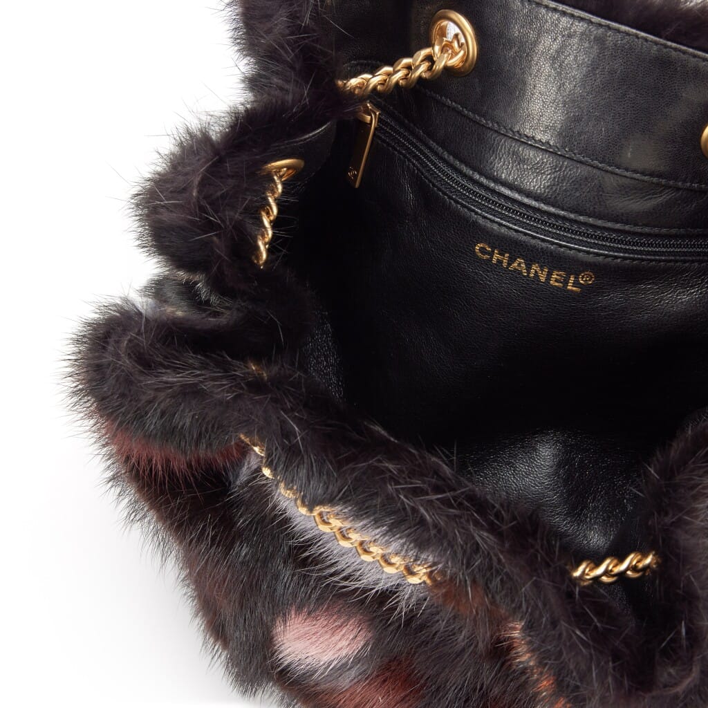 Multicolor Mink Fur Patchwork Tote Brushed Gold Hardware, 2000