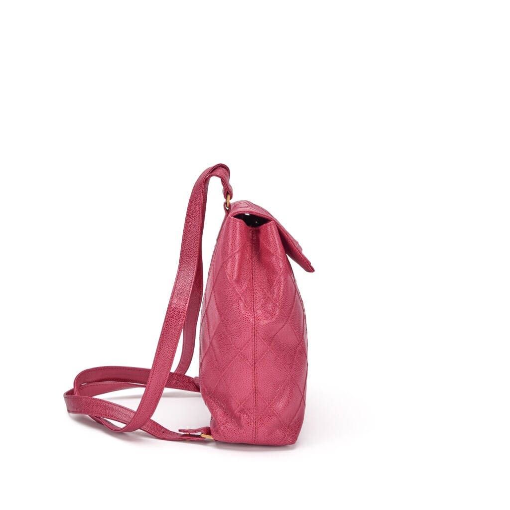 Raspberry Pink Caviar Diamond Stitched Thin City Backpack Brushed Gold Hardware, 2000-2002