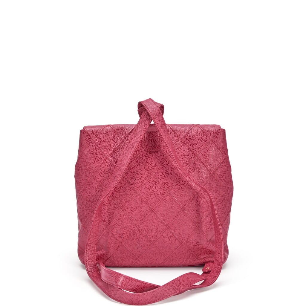 Raspberry Pink Caviar Diamond Stitched Thin City Backpack Brushed Gold Hardware, 2000-2002
