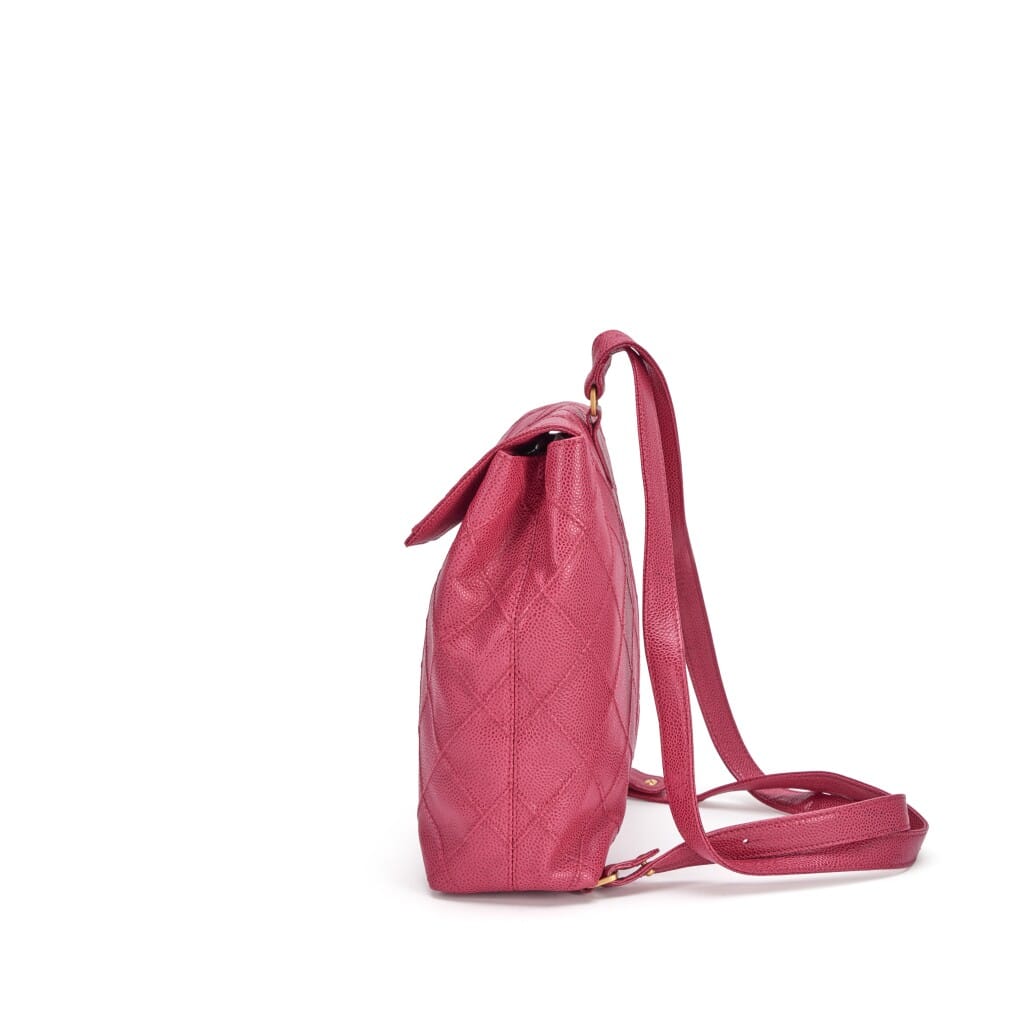 Raspberry Pink Caviar Diamond Stitched Thin City Backpack Brushed Gold Hardware, 2000-2002