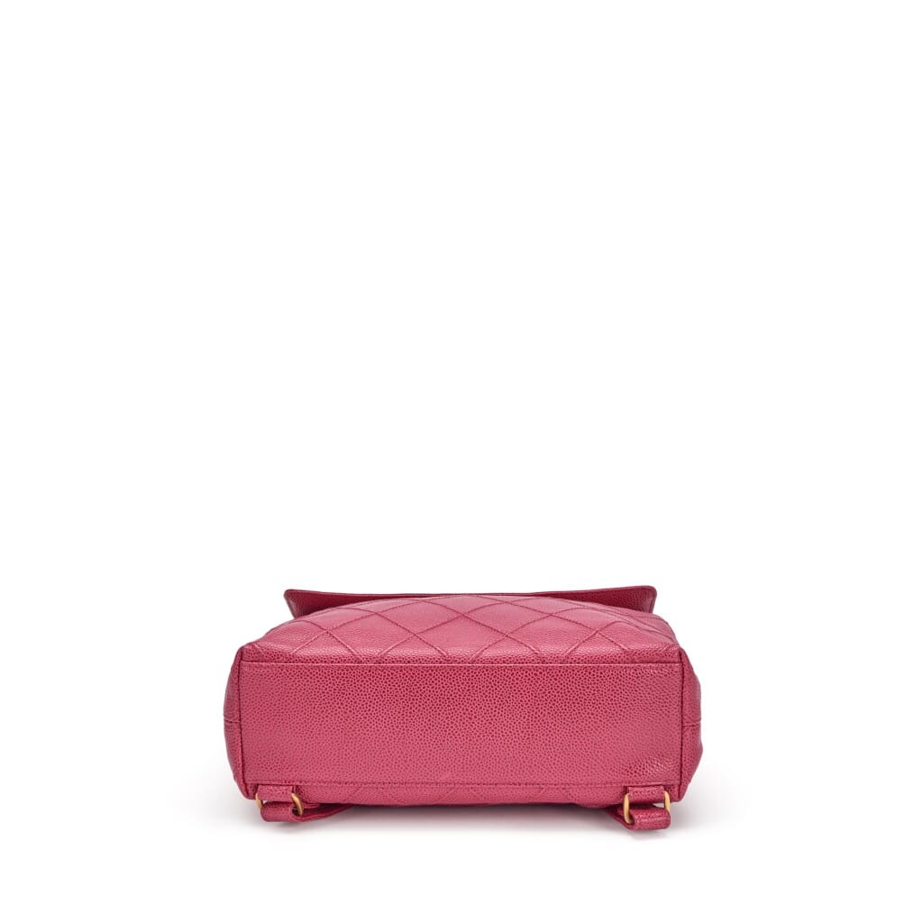 Raspberry Pink Caviar Diamond Stitched Thin City Backpack Brushed Gold Hardware, 2000-2002