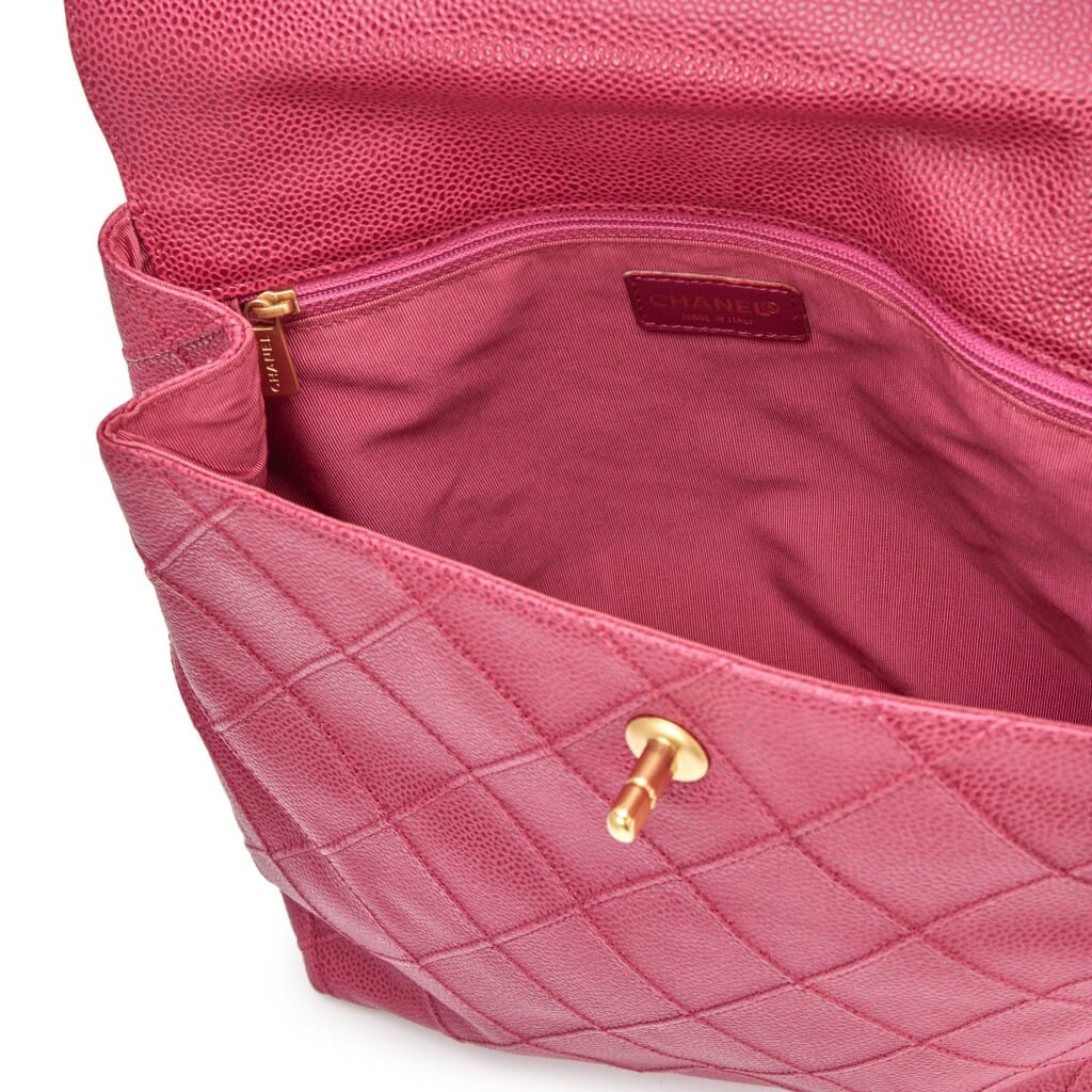 Raspberry Pink Caviar Diamond Stitched Thin City Backpack Brushed Gold Hardware, 2000-2002