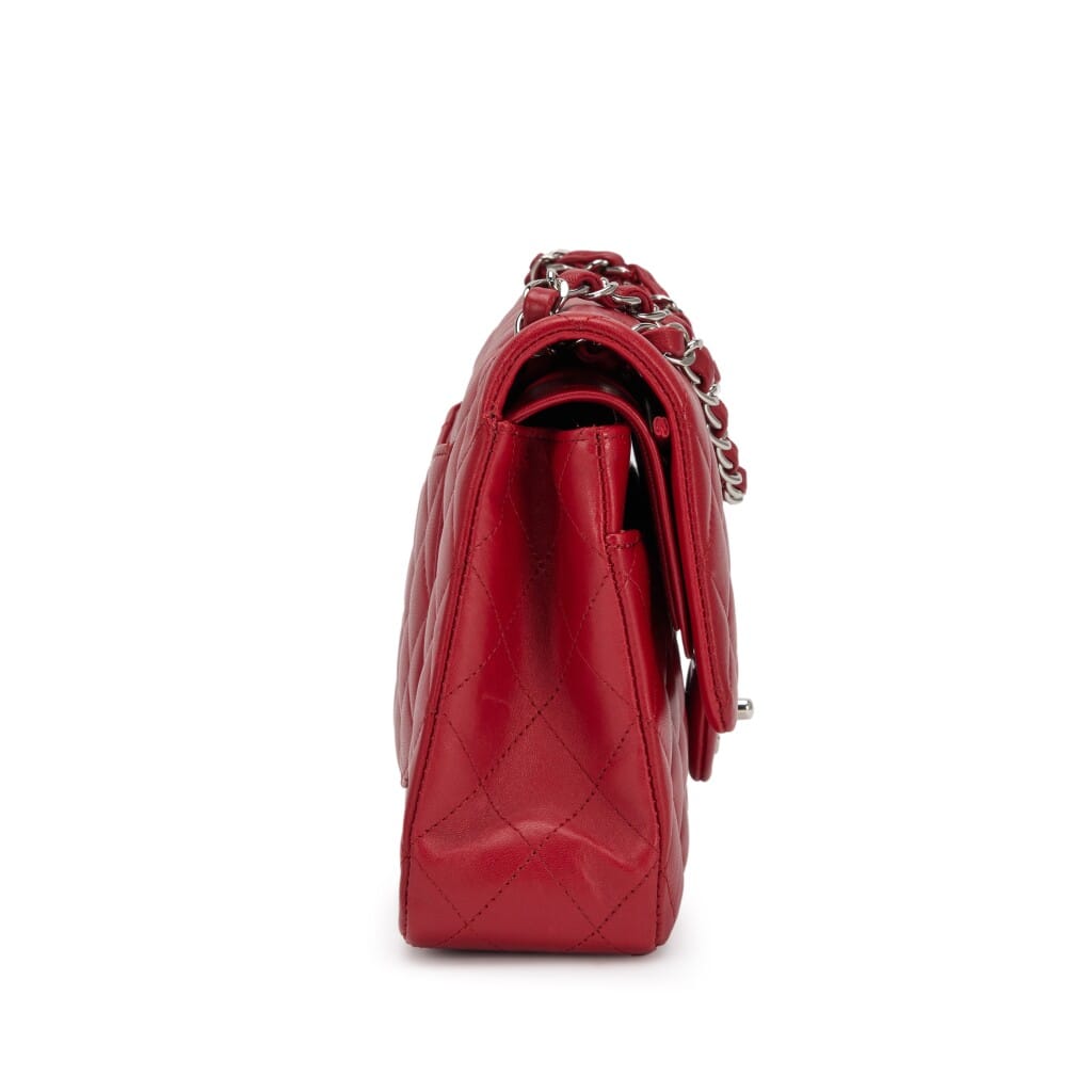 Red Quilted Lambskin Classic Medium Double Flap Bag Silver Hardware, 2012-2013