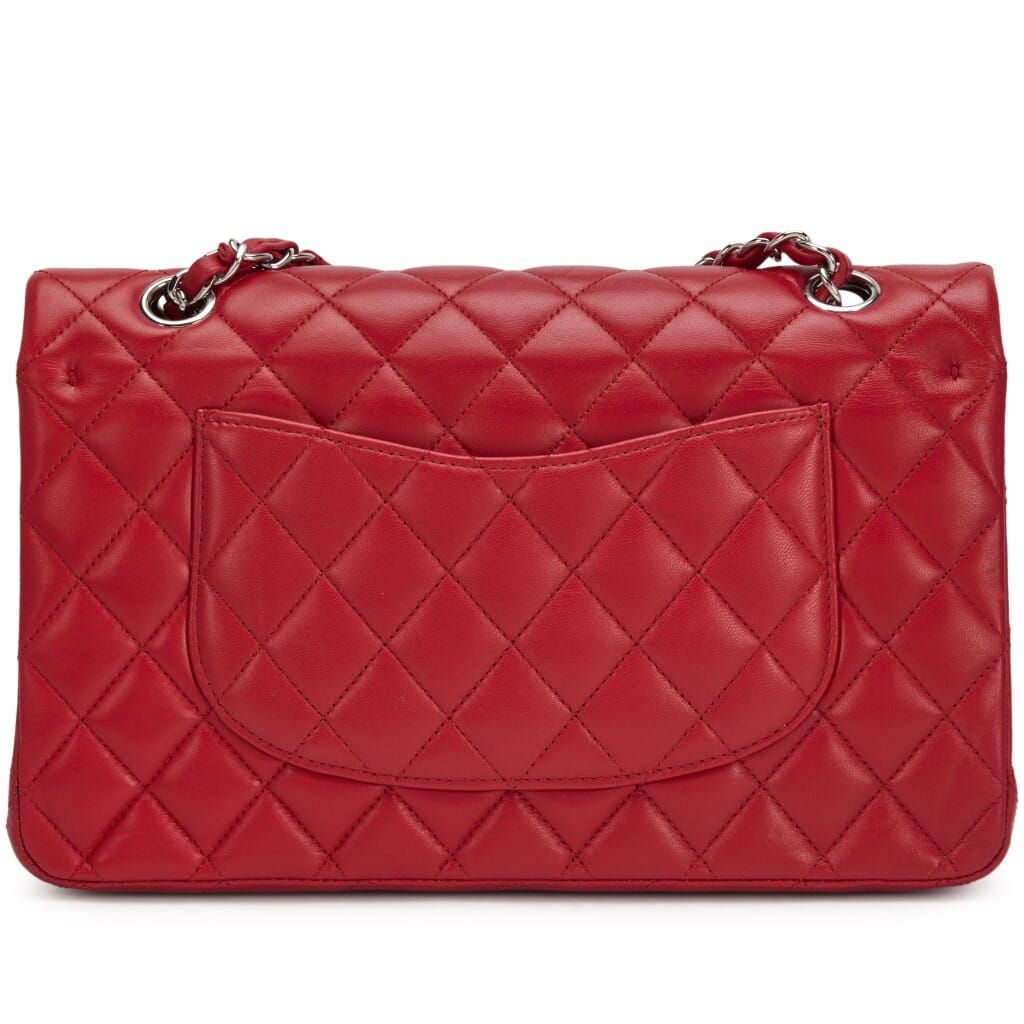 Red Quilted Lambskin Classic Medium Double Flap Bag Silver Hardware, 2012-2013