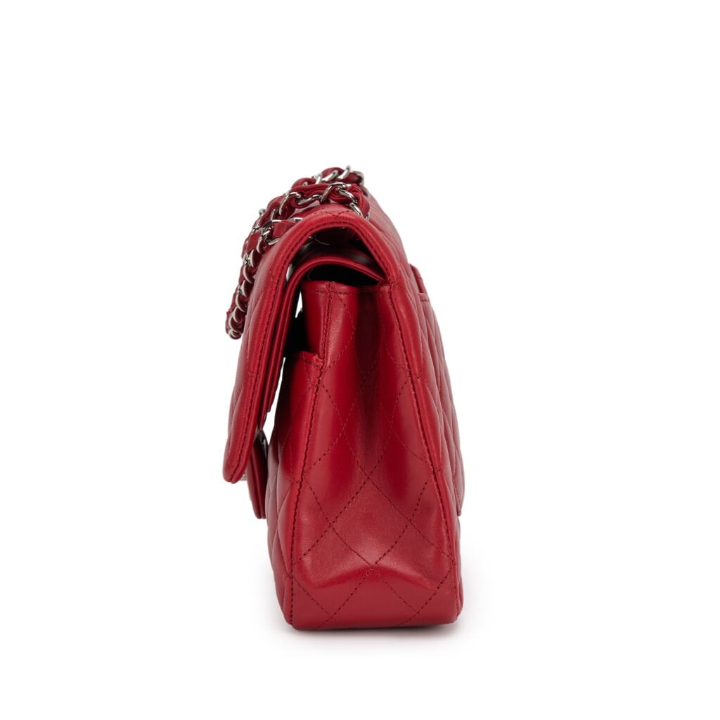 Red Quilted Lambskin Classic Medium Double Flap Bag Silver Hardware, 2012-2013