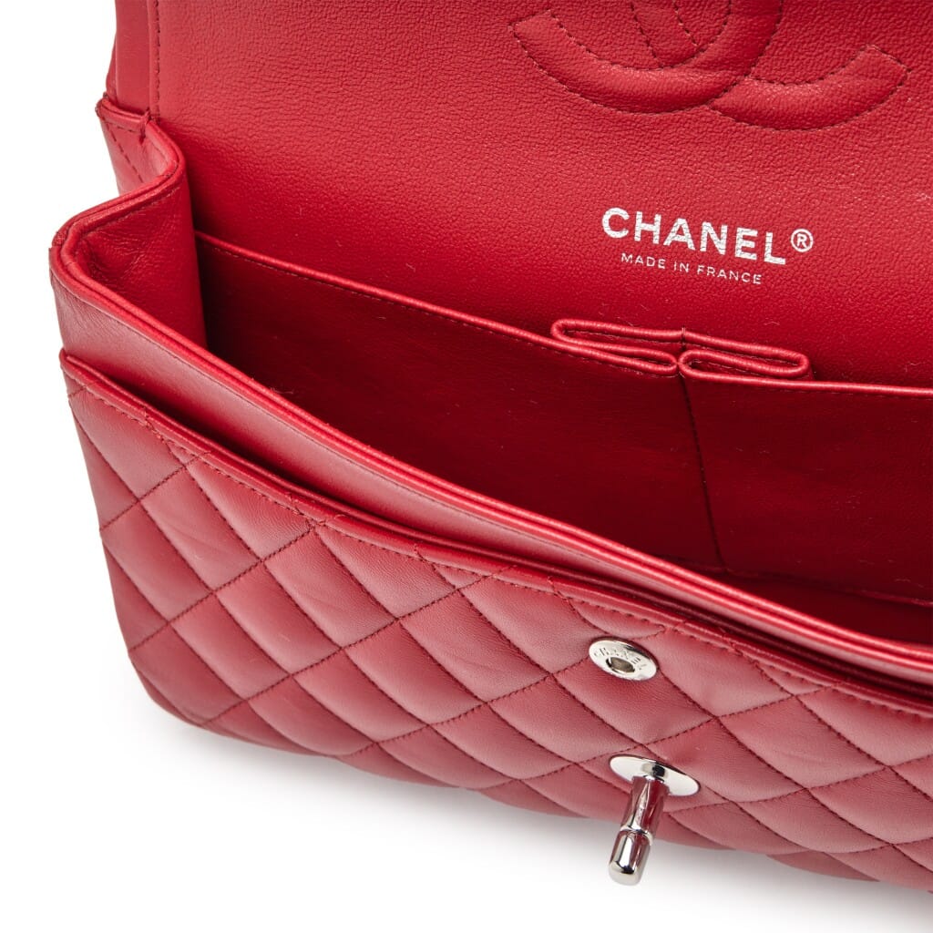 Red Quilted Lambskin Classic Medium Double Flap Bag Silver Hardware, 2012-2013
