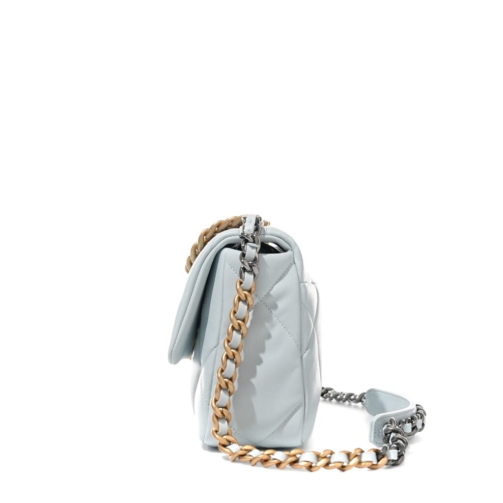 Light Blue Quilted Lambskin Small Chanel 19 Flap Aged Gold, Ruthenium and Silver Hardware