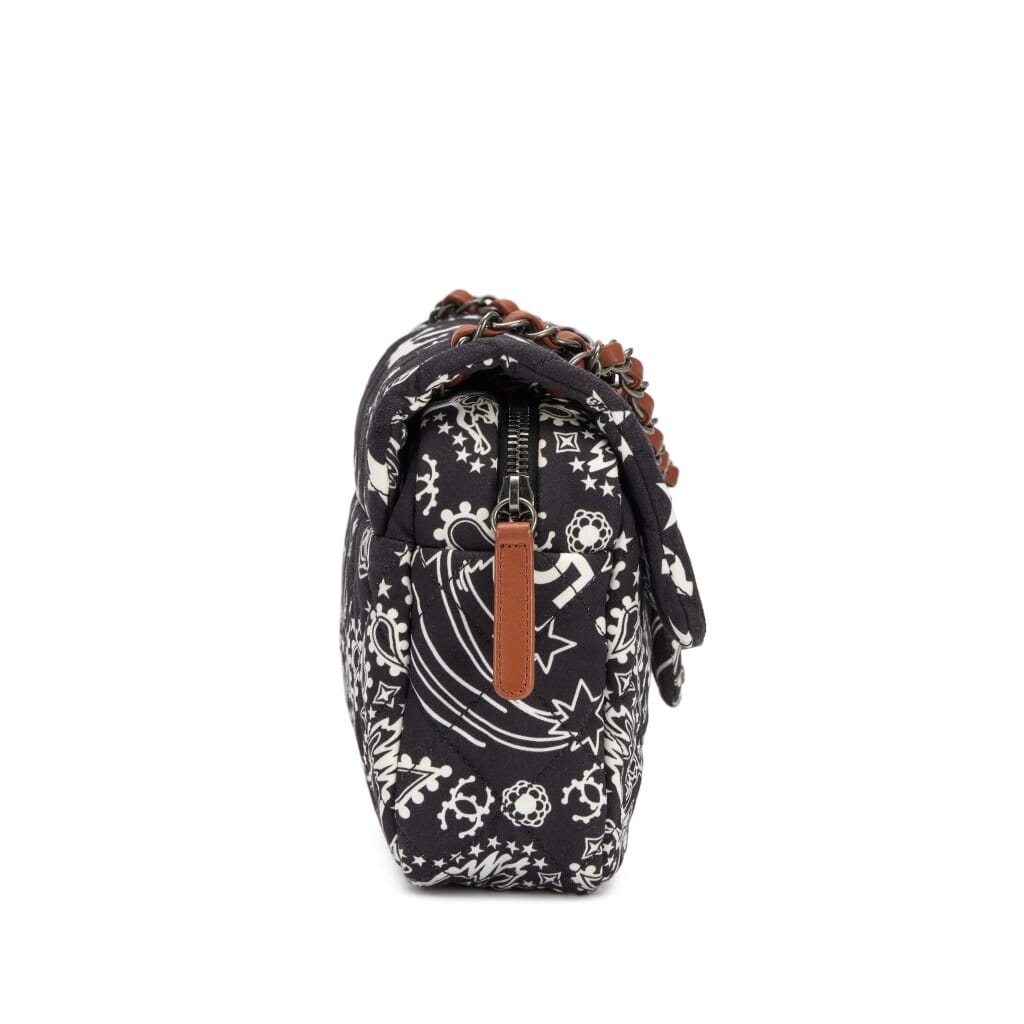 Black and White Quilted Canvas Paris-Dallas Bandana Medium Flap Bag Ruthenium Hardware, 2014
