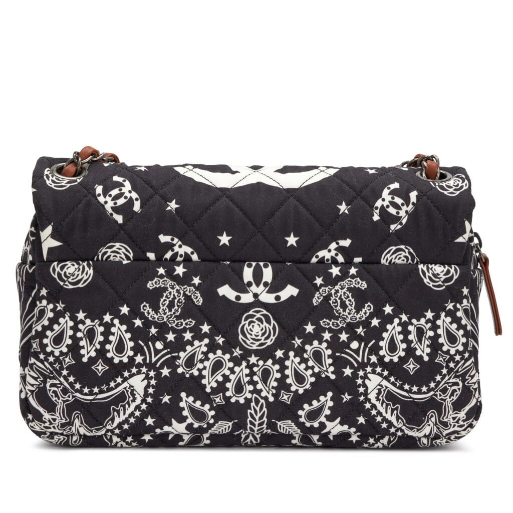 Black and White Quilted Canvas Paris-Dallas Bandana Medium Flap Bag Ruthenium Hardware, 2014