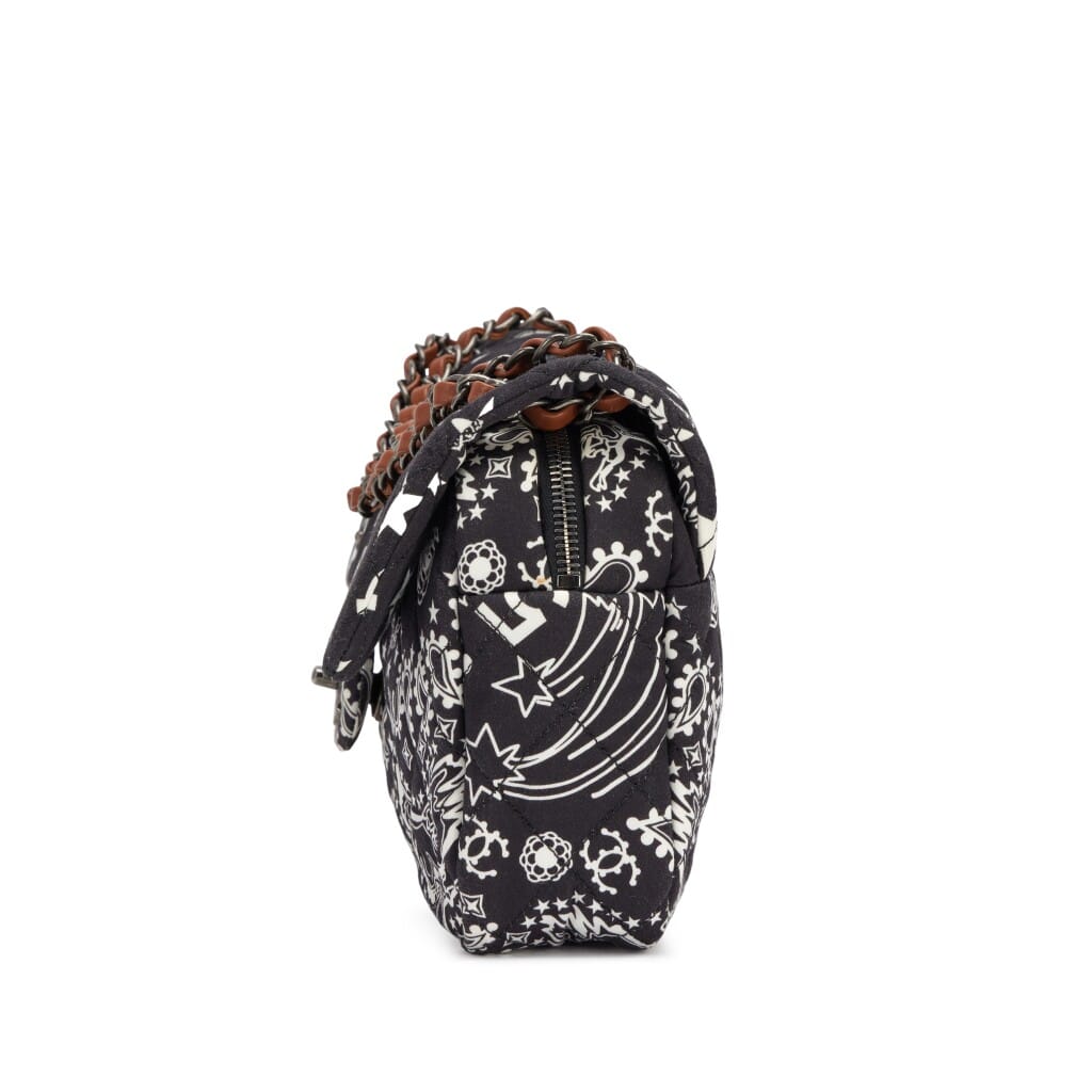 Black and White Quilted Canvas Paris-Dallas Bandana Medium Flap Bag Ruthenium Hardware, 2014