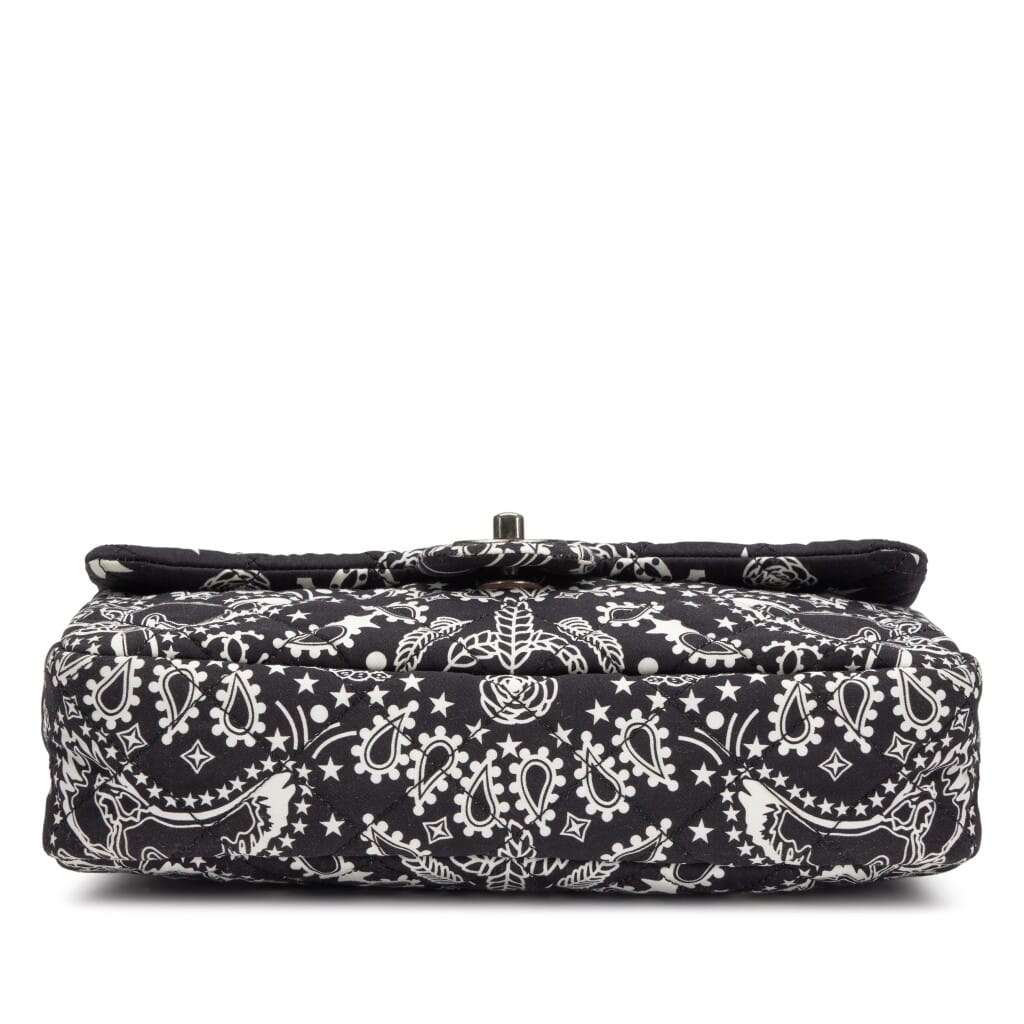 Black and White Quilted Canvas Paris-Dallas Bandana Medium Flap Bag Ruthenium Hardware, 2014