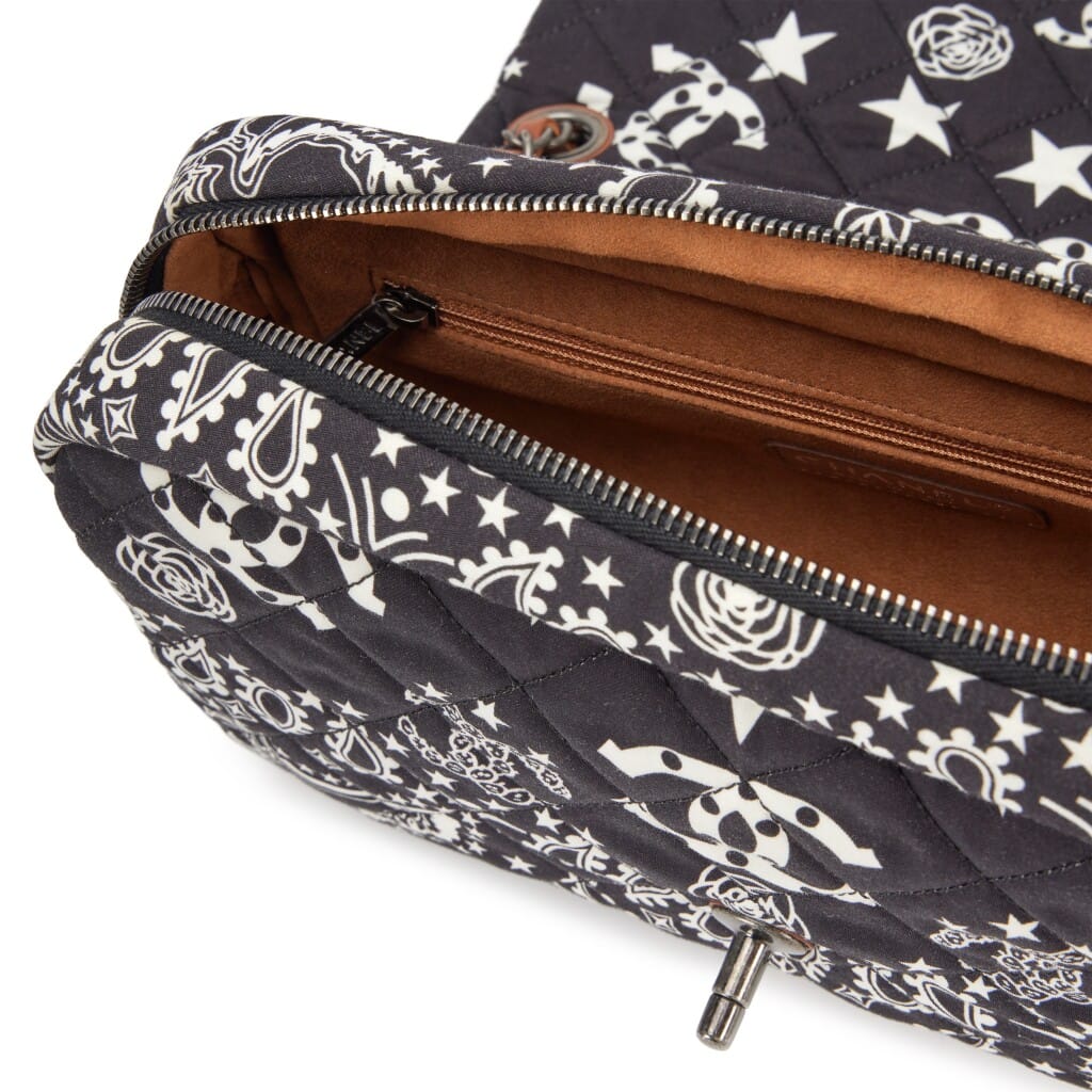 Black and White Quilted Canvas Paris-Dallas Bandana Medium Flap Bag Ruthenium Hardware, 2014
