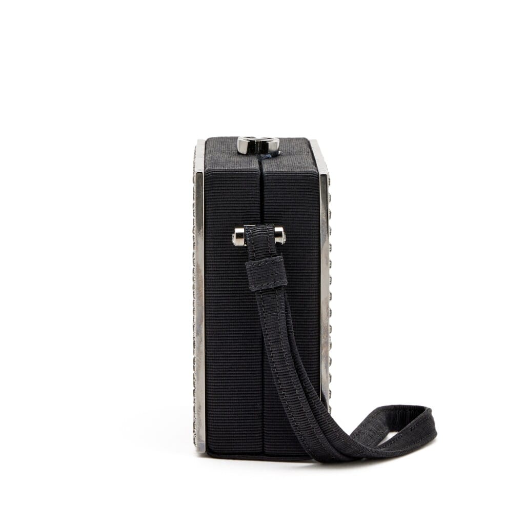 Black Cotton Piqué, Plexi and Rhinestone Minaudière Box Clutch Silver Hardware, 2005-2006