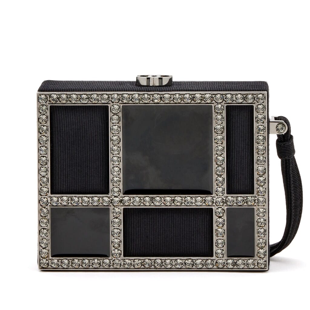 Black Cotton Piqué, Plexi and Rhinestone Minaudière Box Clutch Silver Hardware, 2005-2006